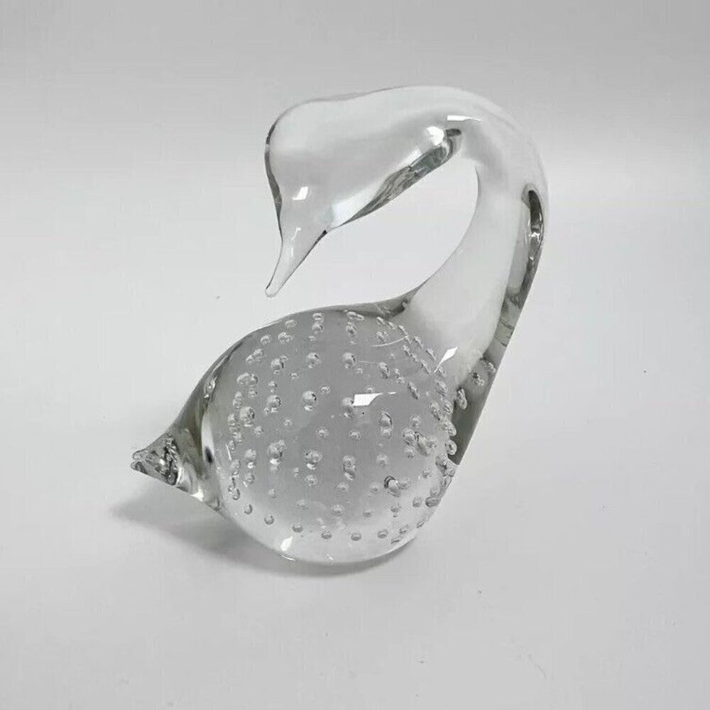 Hand-Blown Clear Glass Swan Paper Weight Figurine